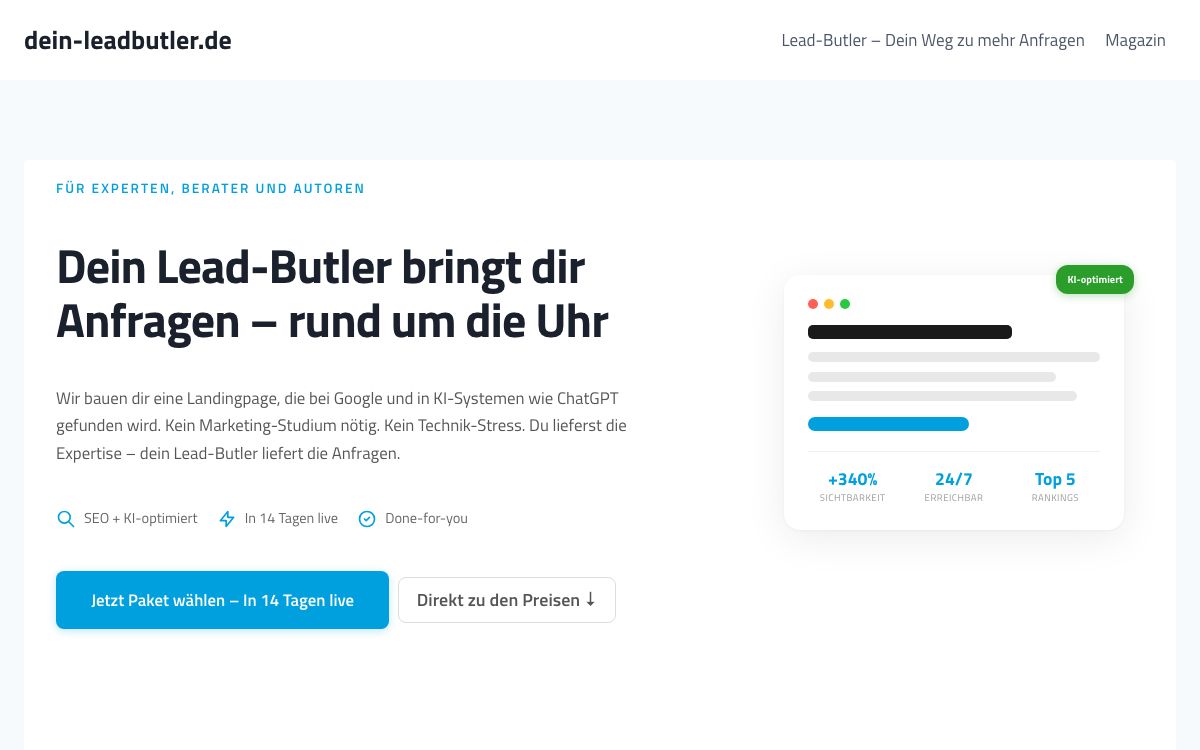 dein-leadbutler.de – Lead-Butler Produktseite