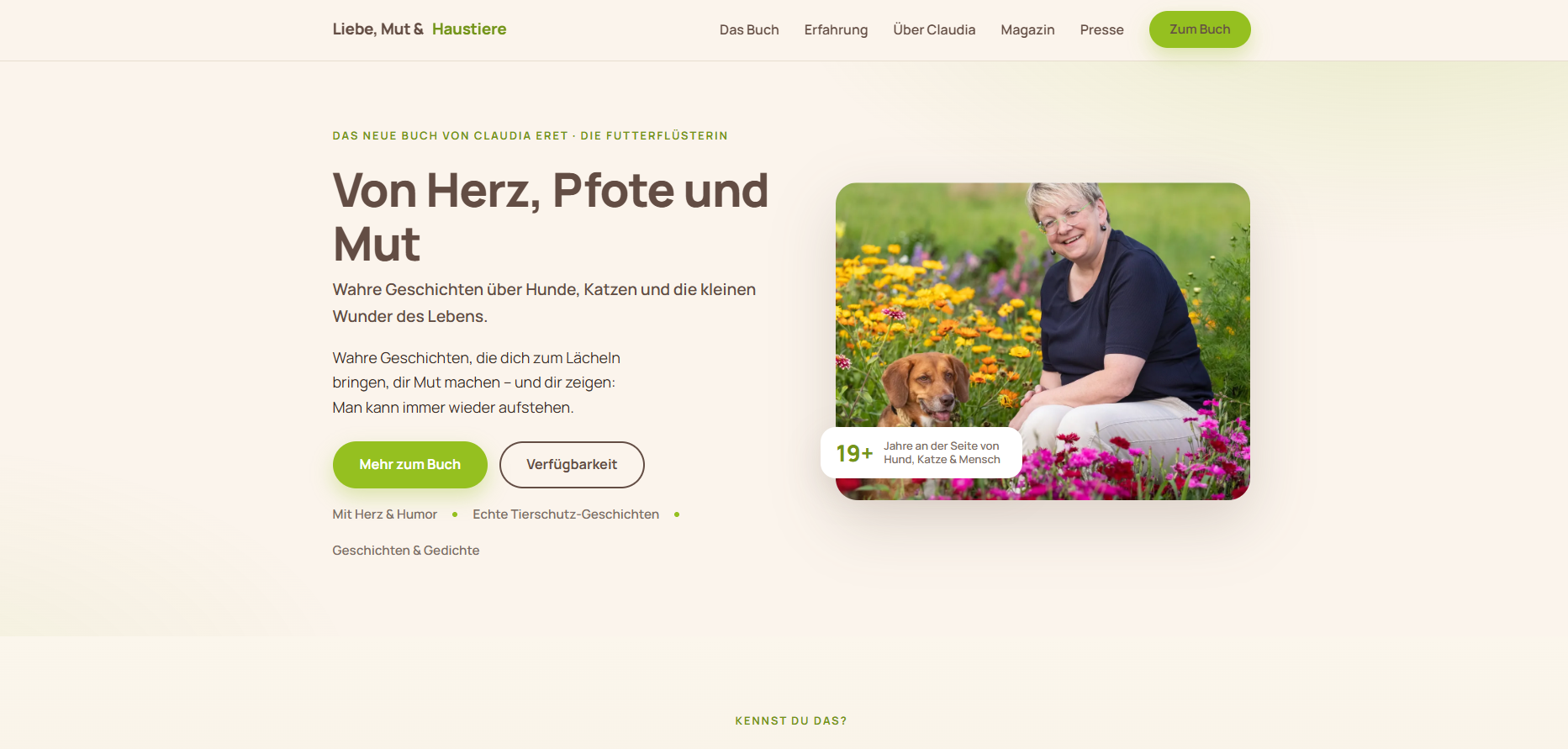 Liebe, Mut und Haustiere – Buchlandingpage für Claudia Eret