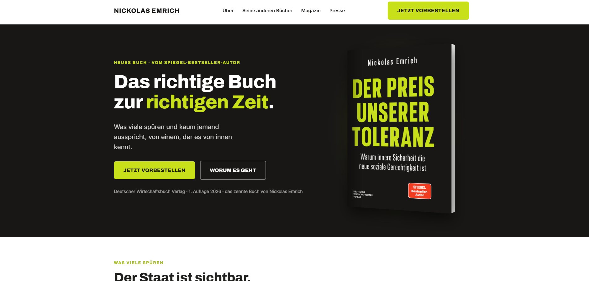 Der Preis der Toleranz – Sachbuch-Landingpage